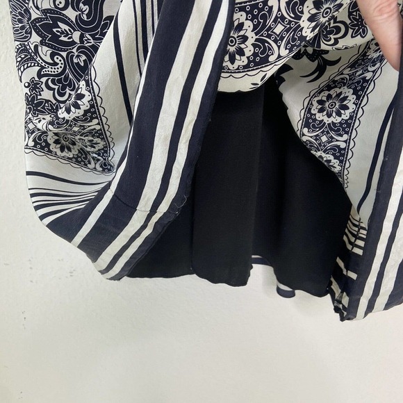 Tristan Silk Black and White Floral and Striped Smocked Back Dress L - Picture 6 of 12